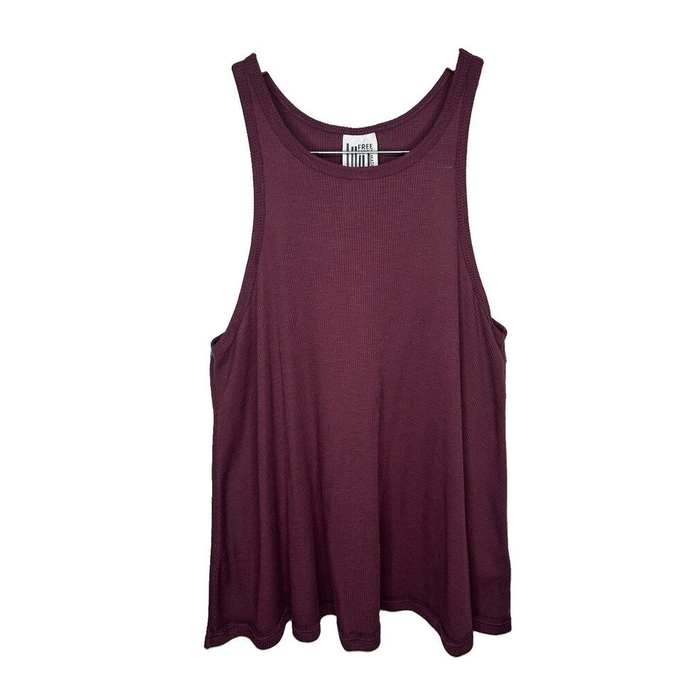 Free People Size Medium Long Beach Slub Loose Fit Halter Maroon Tank Top